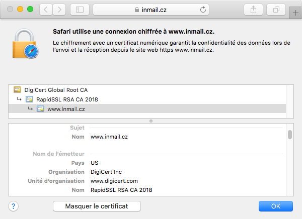 L'affichage du certificat RapidSSL Wildcard dans le navigateur